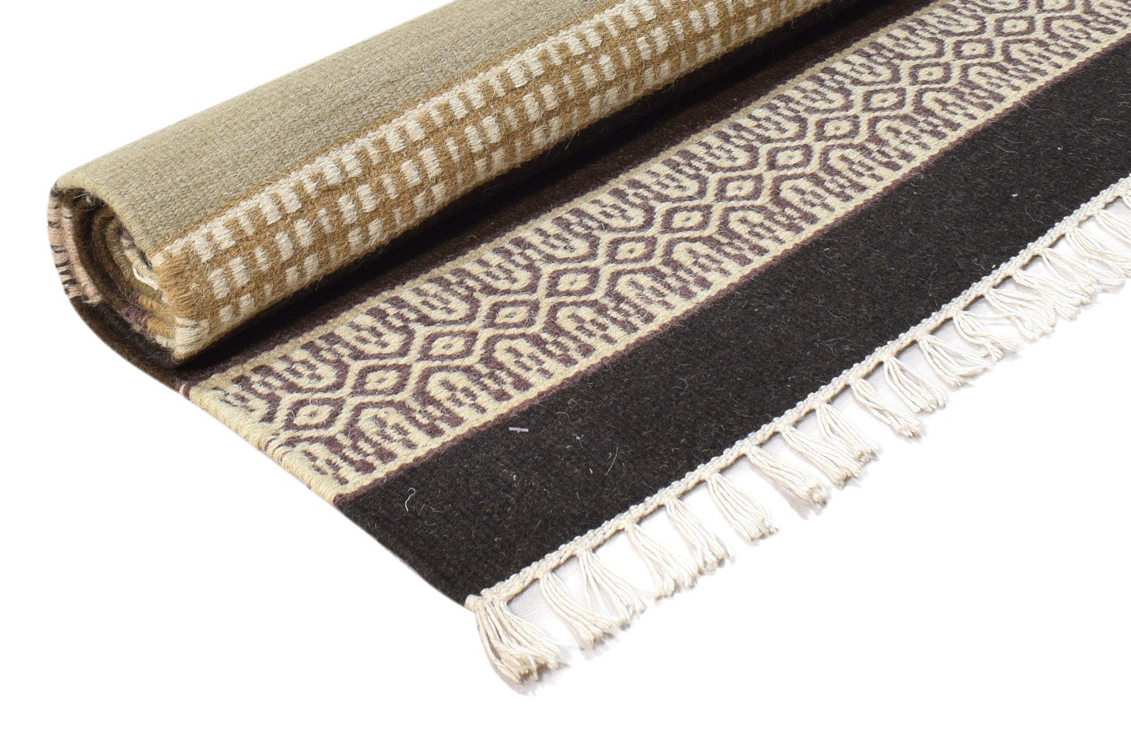 Dhurrie Multi Color Wool Rug 4X6 Modern Scandinavian Striped Room Size Carpet 7865003344021