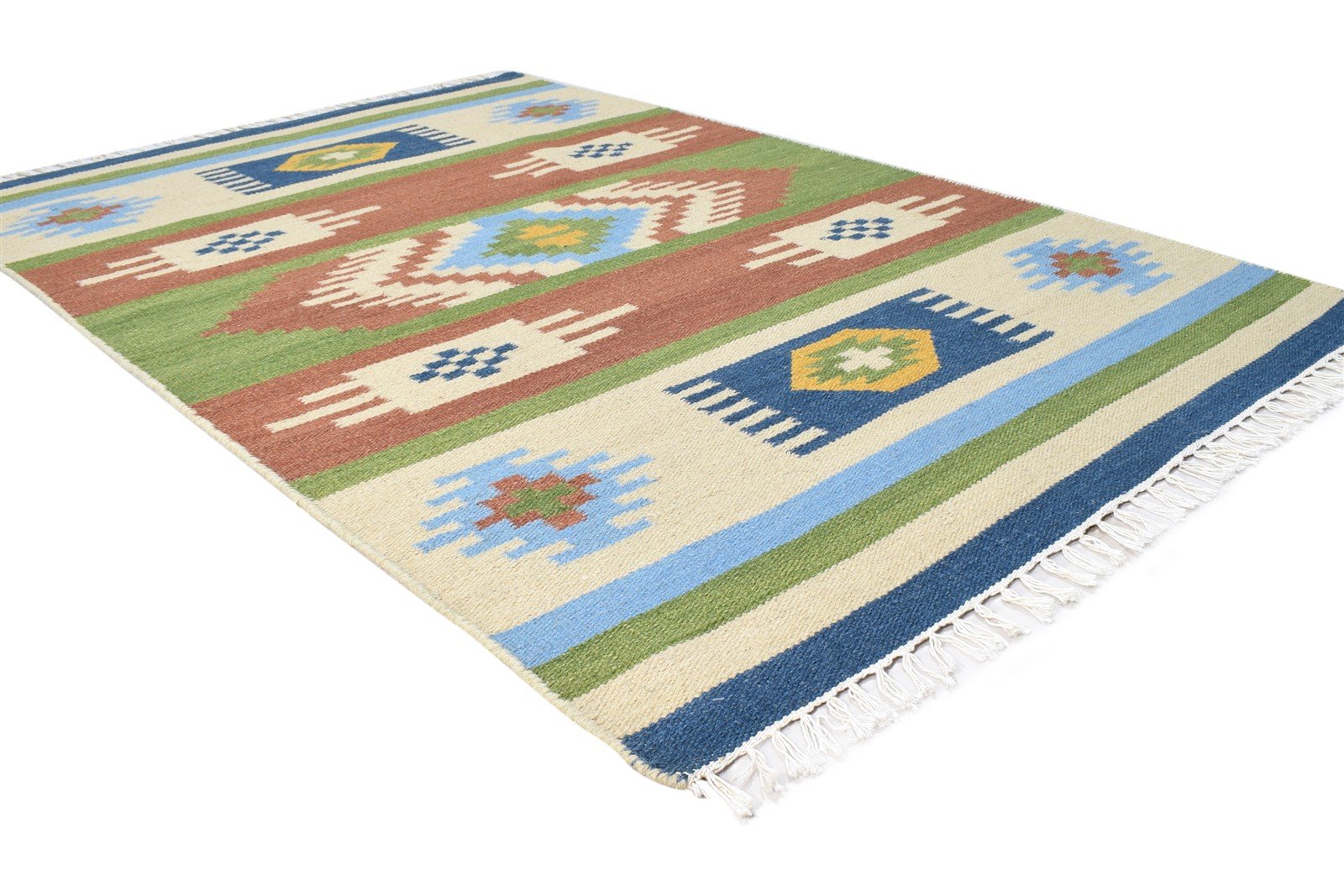 Dhurrie Multi Color Wool Rug 4X6 Southwestern American Tribal Room Size Carpet 7865001869461