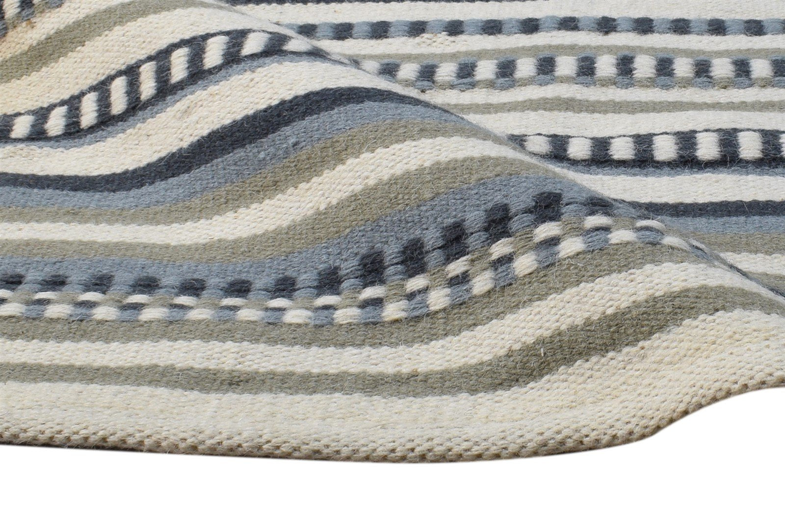 Dhurrie Off-White Wool Rug 3' X 5' Modern Scandinavian Abstract Small Carpet 7865196806293