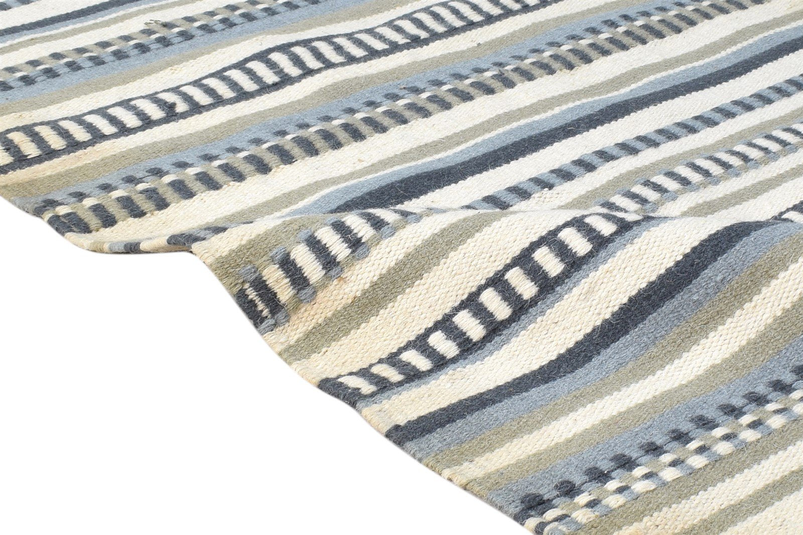 Dhurrie Off-White Wool Rug 3' X 5' Modern Scandinavian Abstract Small Carpet 7865196806293