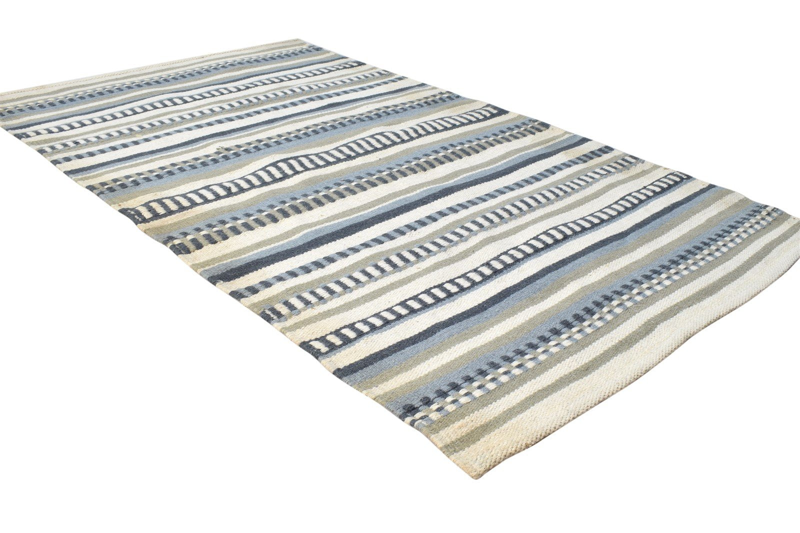 Dhurrie Off-White Wool Rug 3' X 5' Modern Scandinavian Abstract Small Carpet 7865196806293