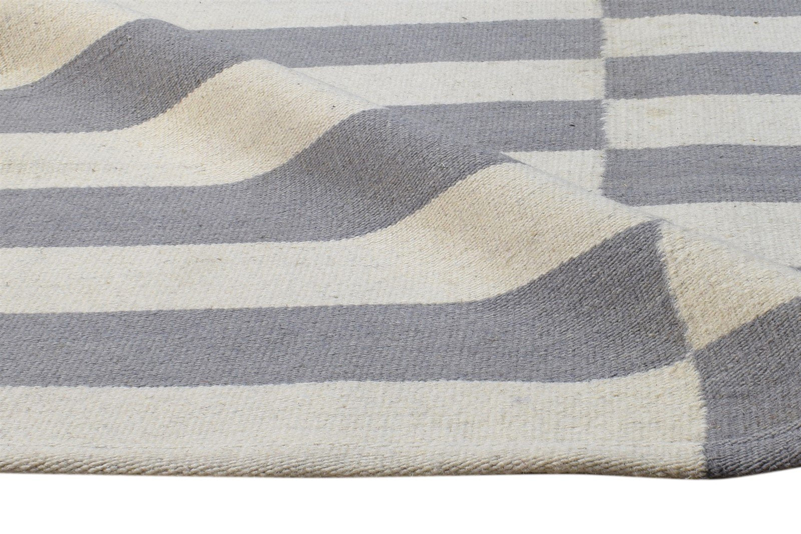 Dhurrie Off-White Wool Rug 3' X 5' Modern Scandinavian Nordic Room Size Carpet 7865197396117