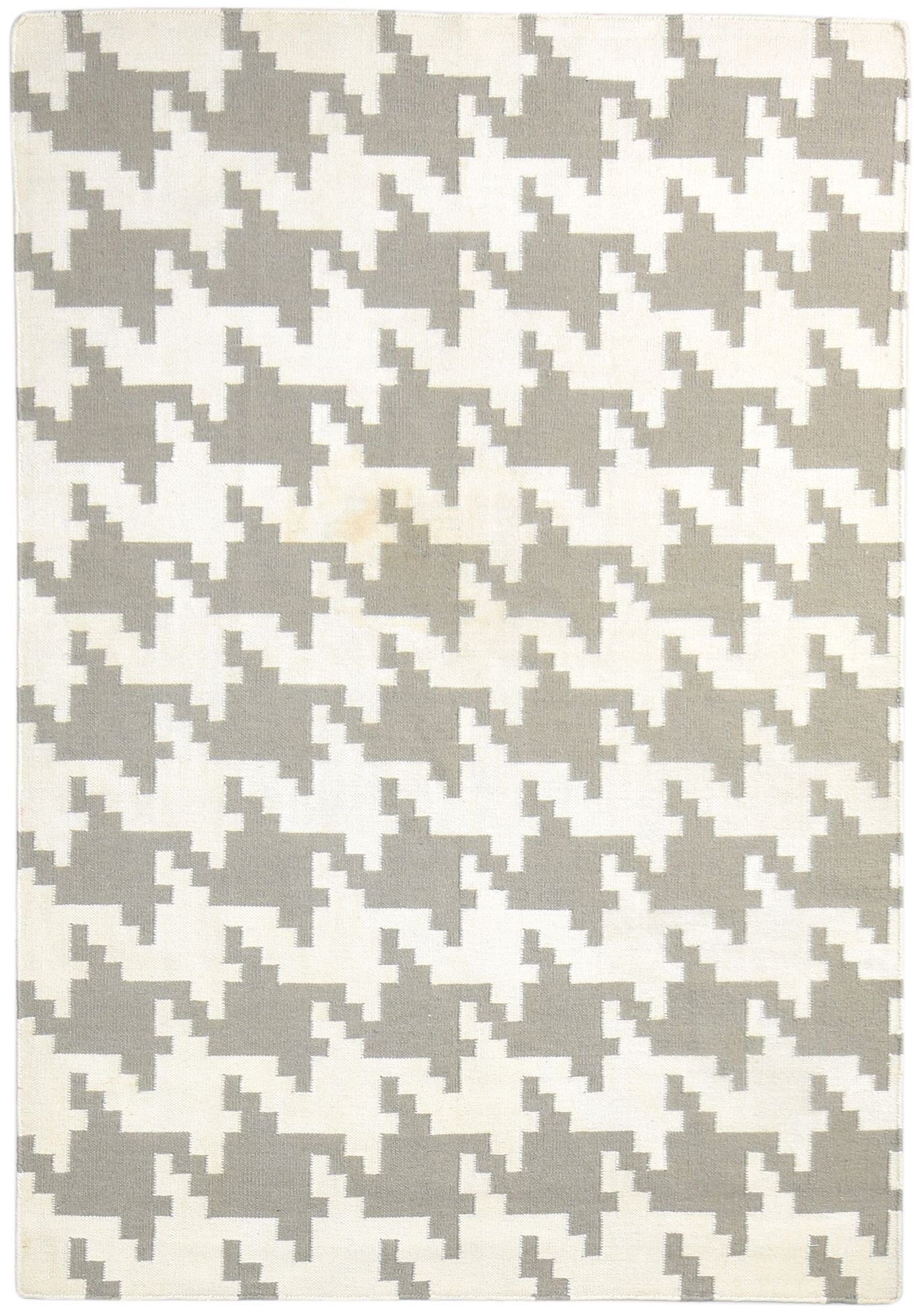 Dhurrie Off-White Wool Rug 4' X 6' Modern American Houndstooth Room Size Carpet 7865076252821