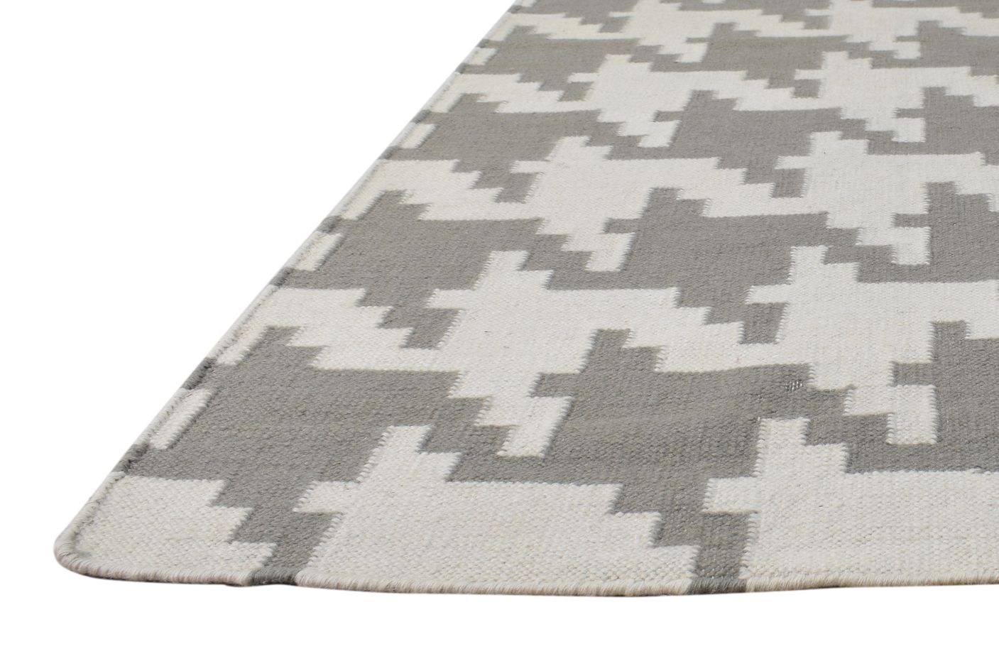 Dhurrie Off-White Wool Rug 4' X 6' Modern American Houndstooth Room Size Carpet 7865076252821