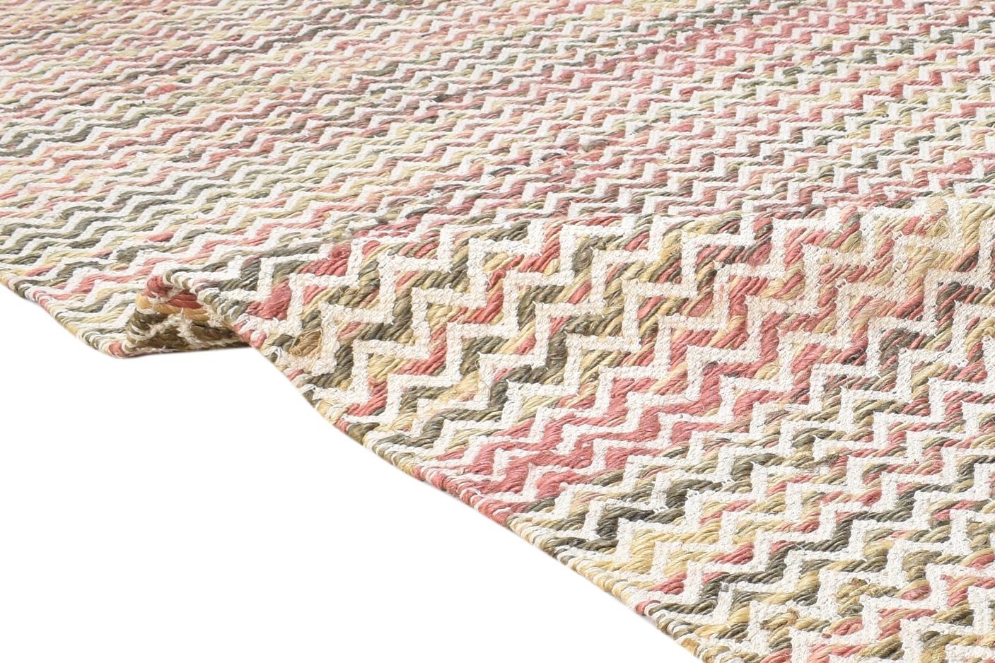 Dhurrie Off-White Wool Rug 5' X 7' Modern Scandinavian Chevron Room Size Carpet 7865051742357