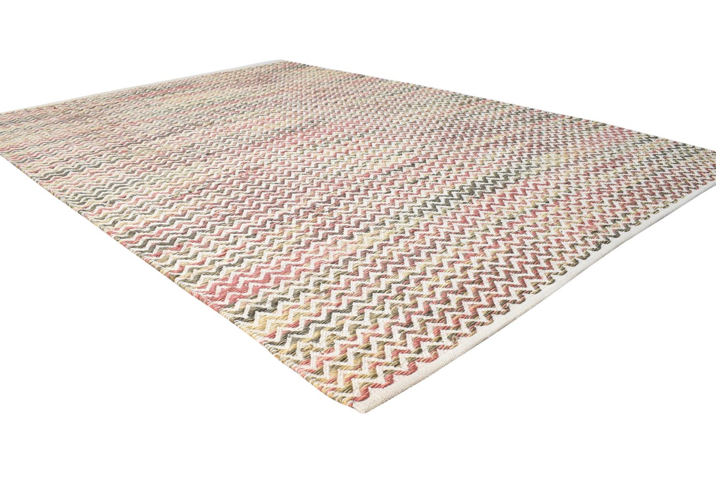Dhurrie Off-White Wool Rug 5' X 7' Modern Scandinavian Chevron Room Size Carpet 7865051742357