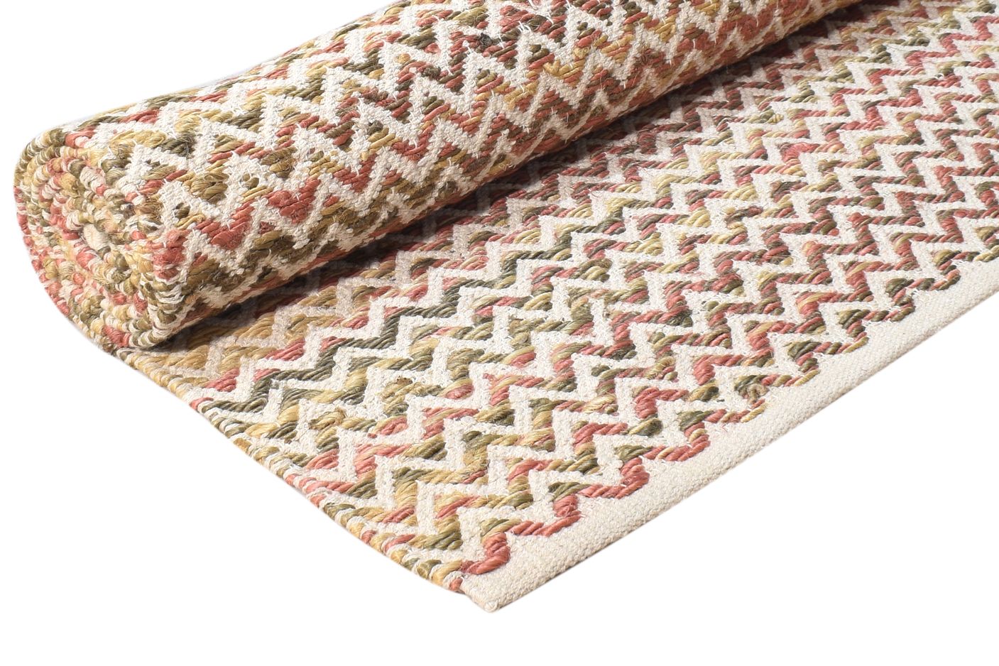 Dhurrie Off-White Wool Rug 5' X 7' Modern Scandinavian Chevron Room Size Carpet 7865051742357