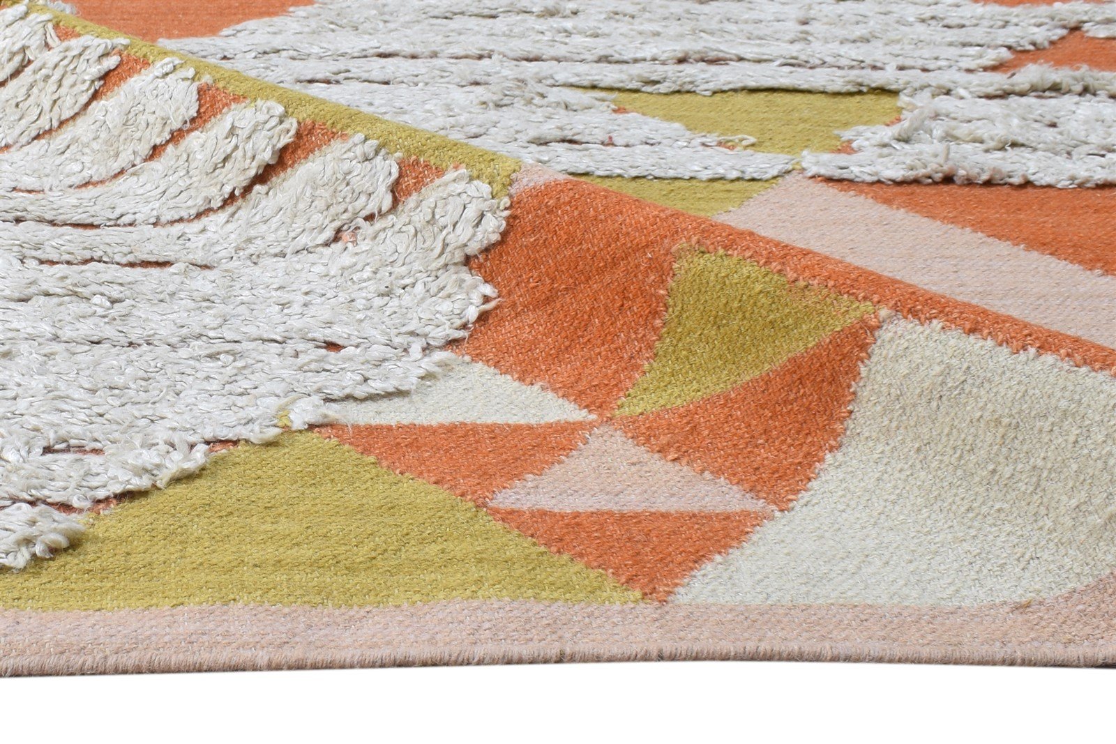 Ginnie Dhurrie Off-White Wool Rug 5' X 8' Modern Scandinavian Abstract 7865053020309
