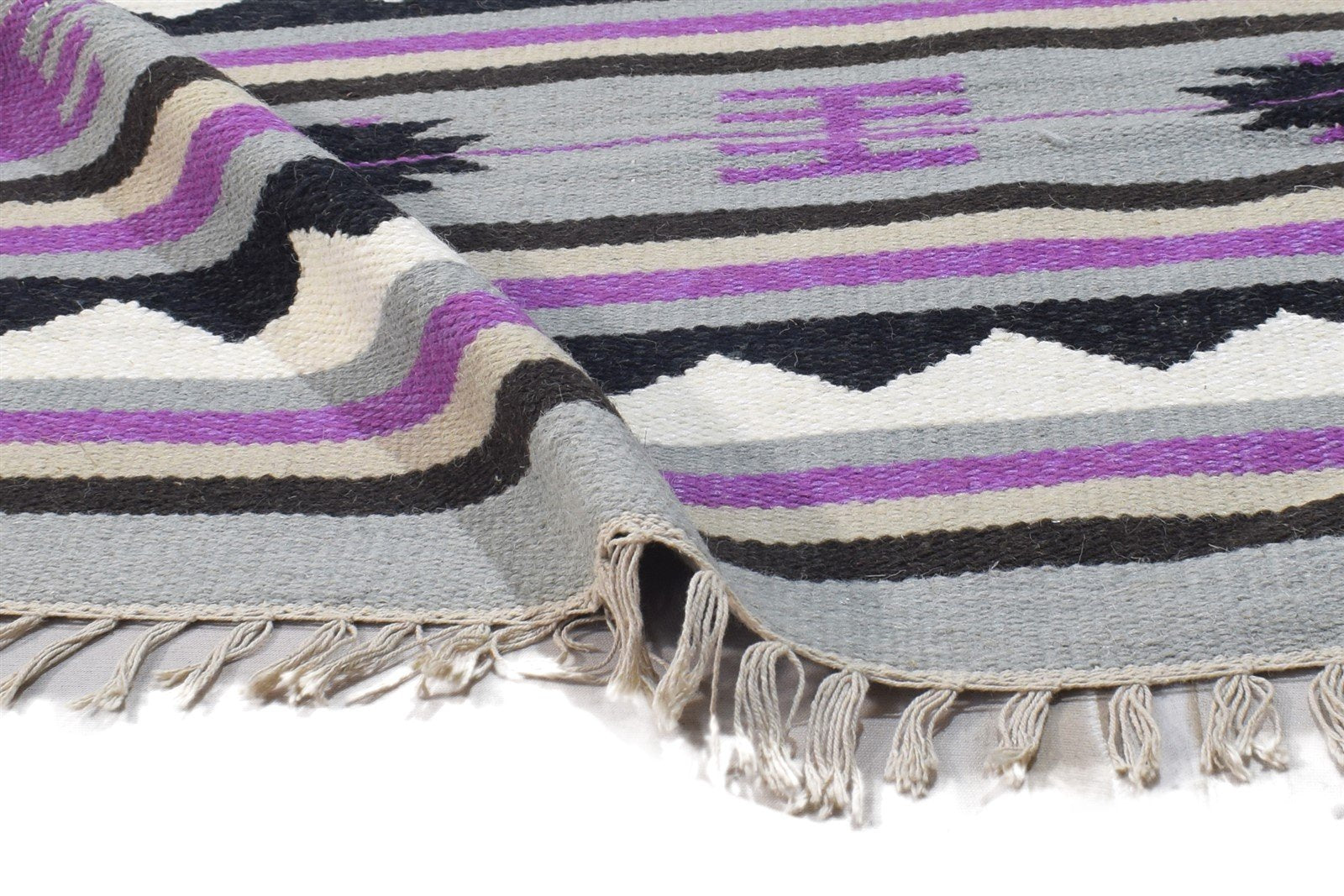 Dhurrie Purple Wool Rug 3' X 5' Persian Southwestern Tribal Small Carpet 7864387731605