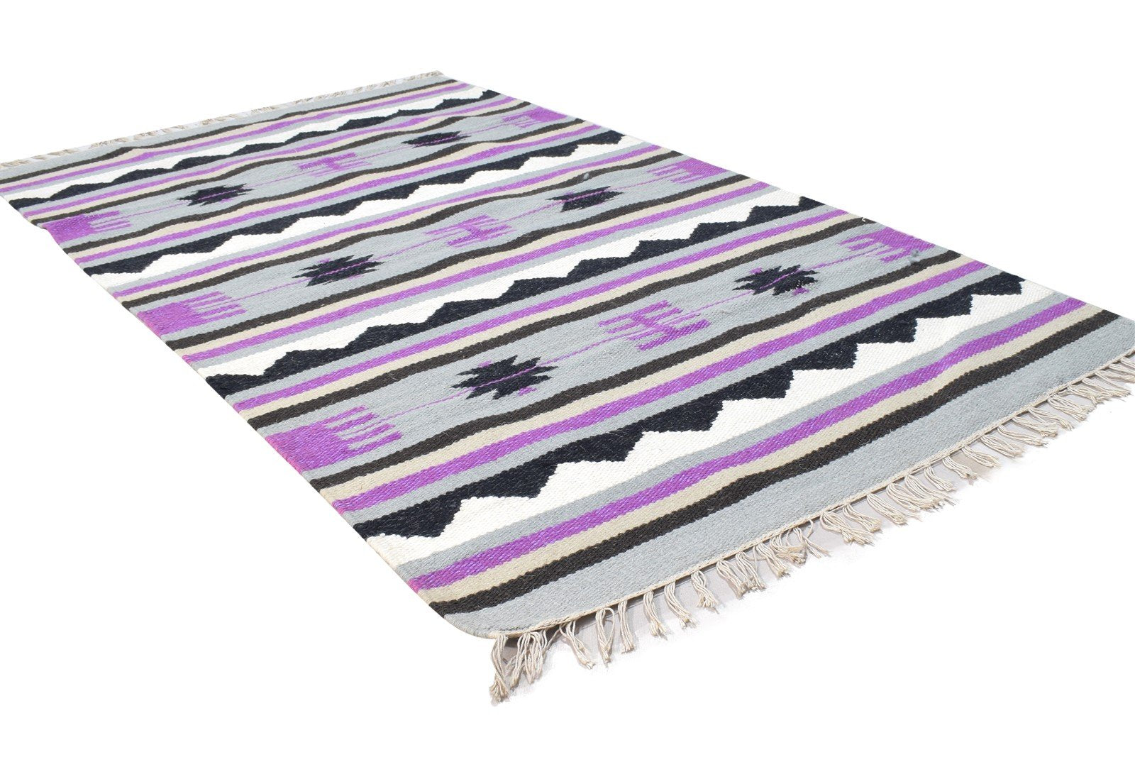 Dhurrie Purple Wool Rug 3' X 5' Persian Southwestern Tribal Small Carpet 7864387731605