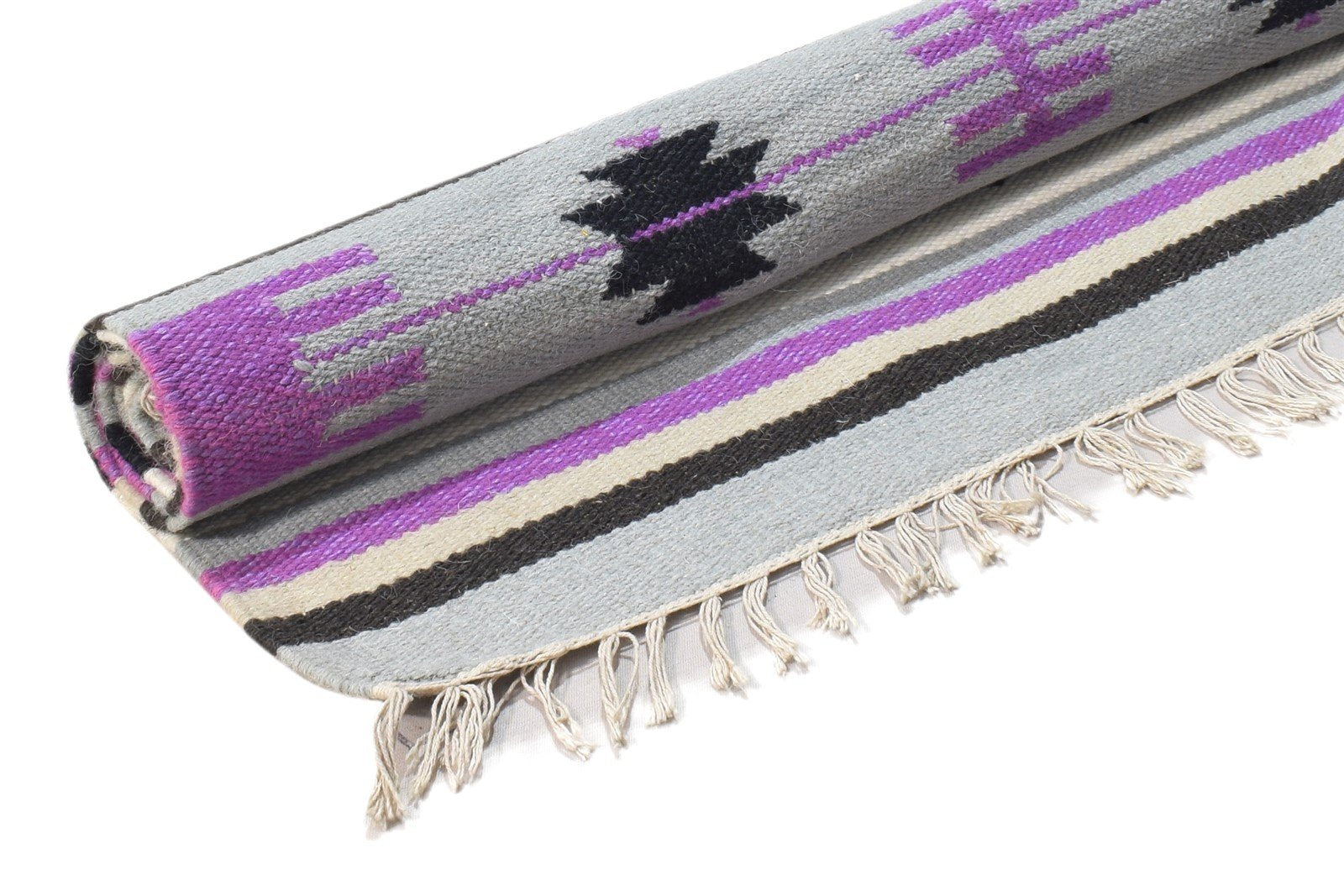 Dhurrie Purple Wool Rug 3' X 5' Persian Southwestern Tribal Small Carpet 7864387731605