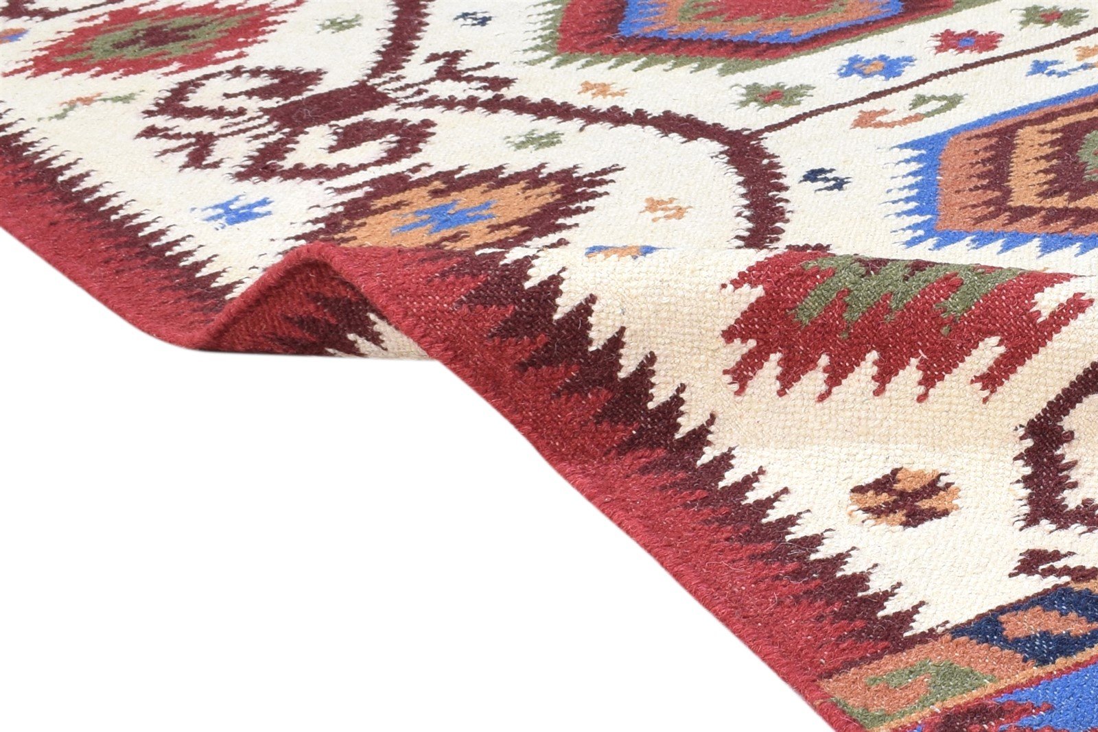 Nonie Dhurrie Red Wool Rug 4' X 6' Persian Kazak Oriental 7865018450069