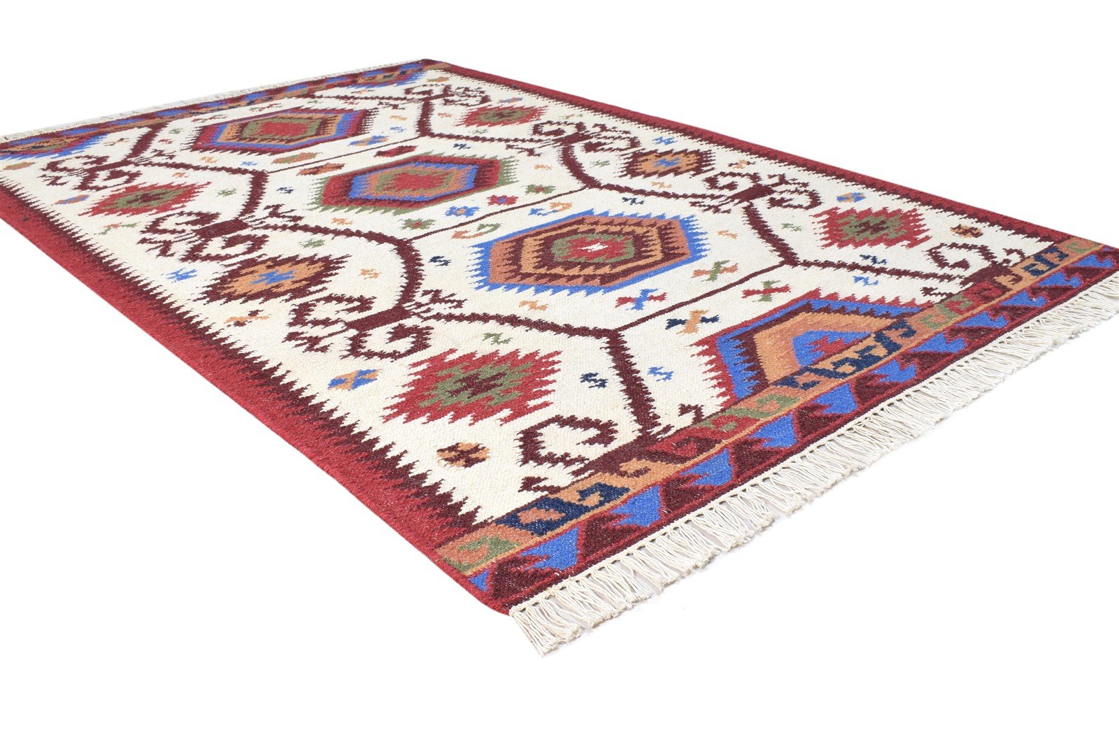 Nonie Dhurrie Red Wool Rug 4' X 6' Persian Kazak Oriental 7865018450069