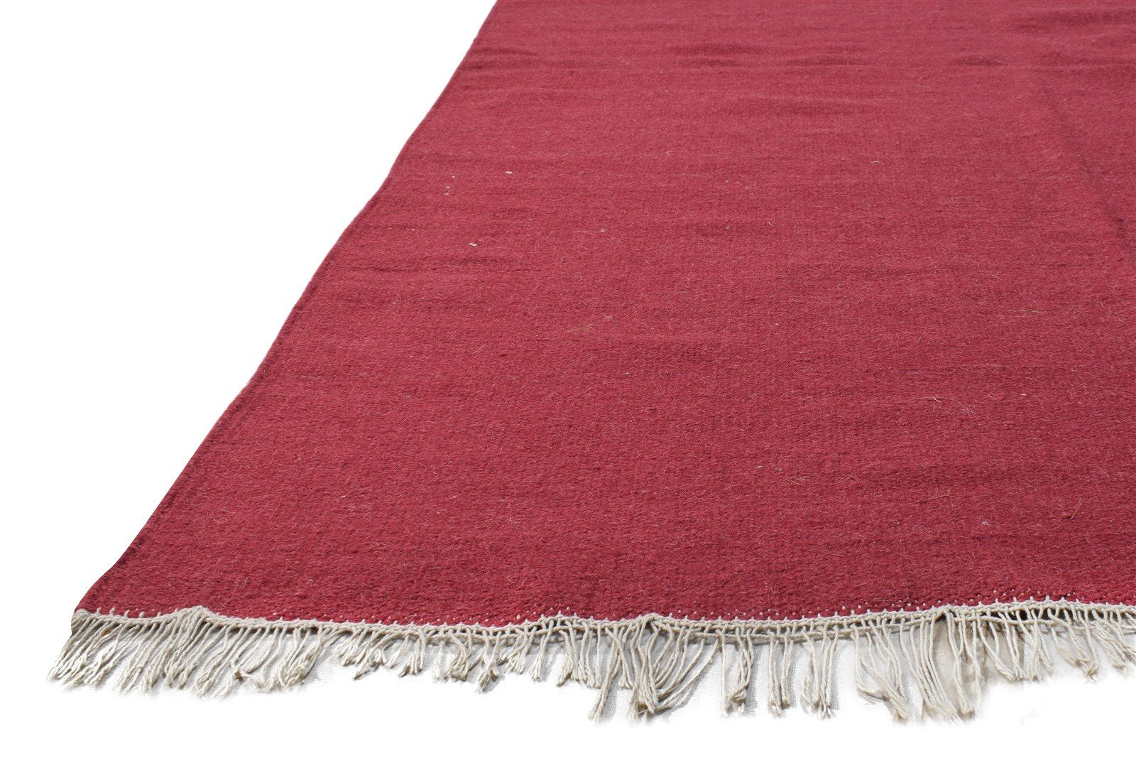Dhurrie Red Wool Rug 4' X 7' Modern Scandinavian Solid Room Size Carpet 7865166463125