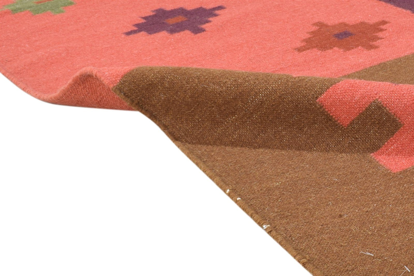 Dhurrie Red Wool Rug 6' X 8' Southwestern American Tribal Room Size Carpet 7865048105109