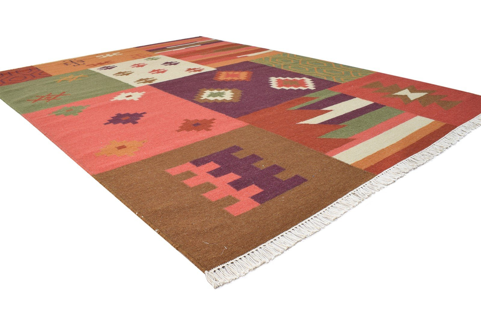 Dhurrie Red Wool Rug 6' X 8' Southwestern American Tribal Room Size Carpet 7865048105109
