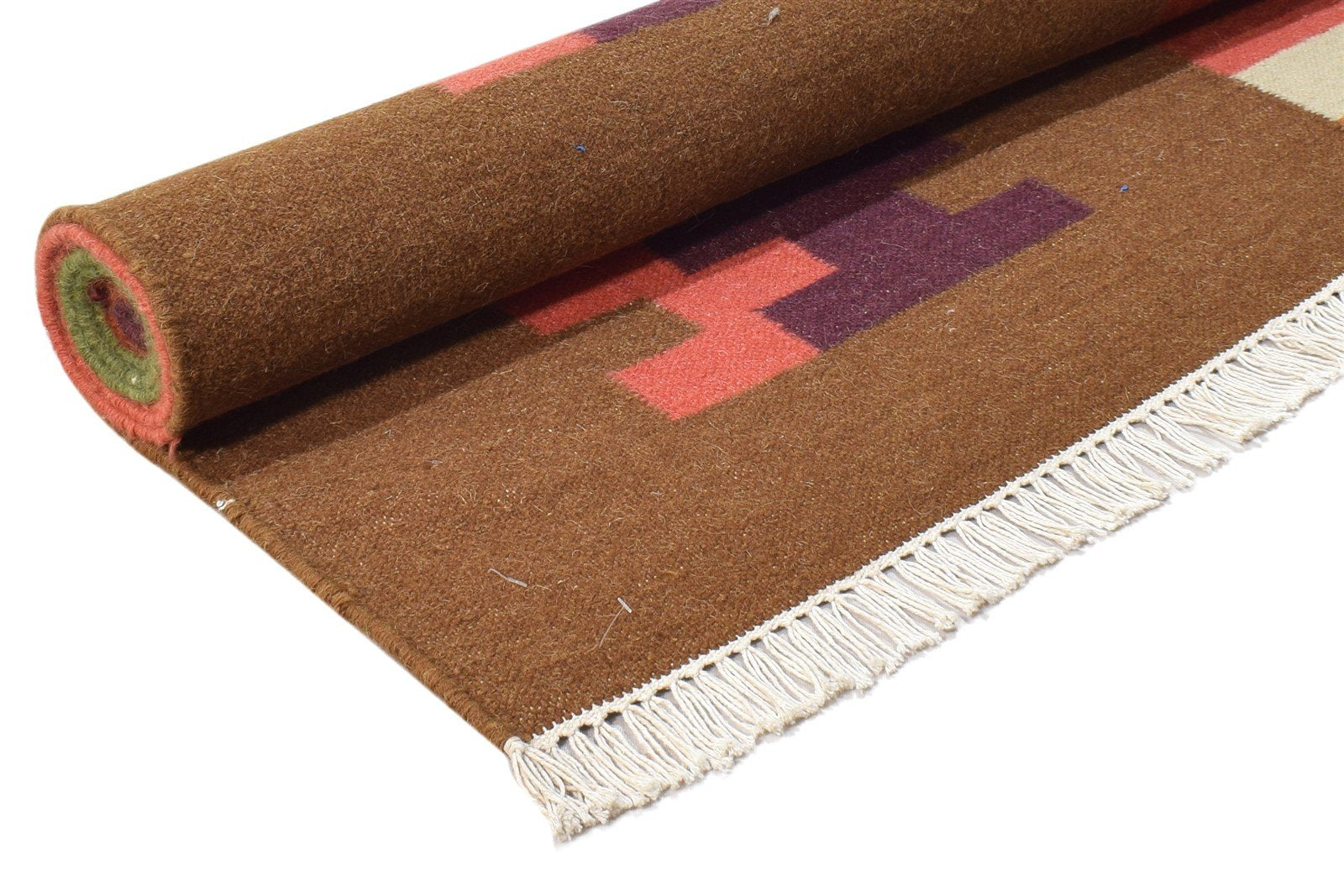Dhurrie Red Wool Rug 6' X 8' Southwestern American Tribal Room Size Carpet 7865048105109