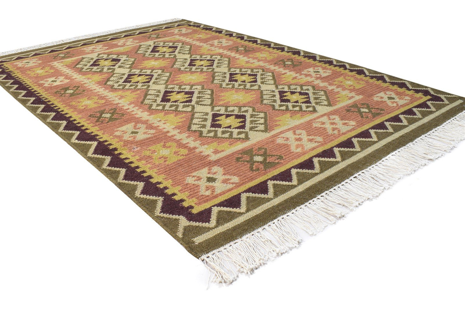 Dhurrie Rust Wool Rug 4' X 4' Persian Southwestern Oriental Room Size Carpet 7864991907989