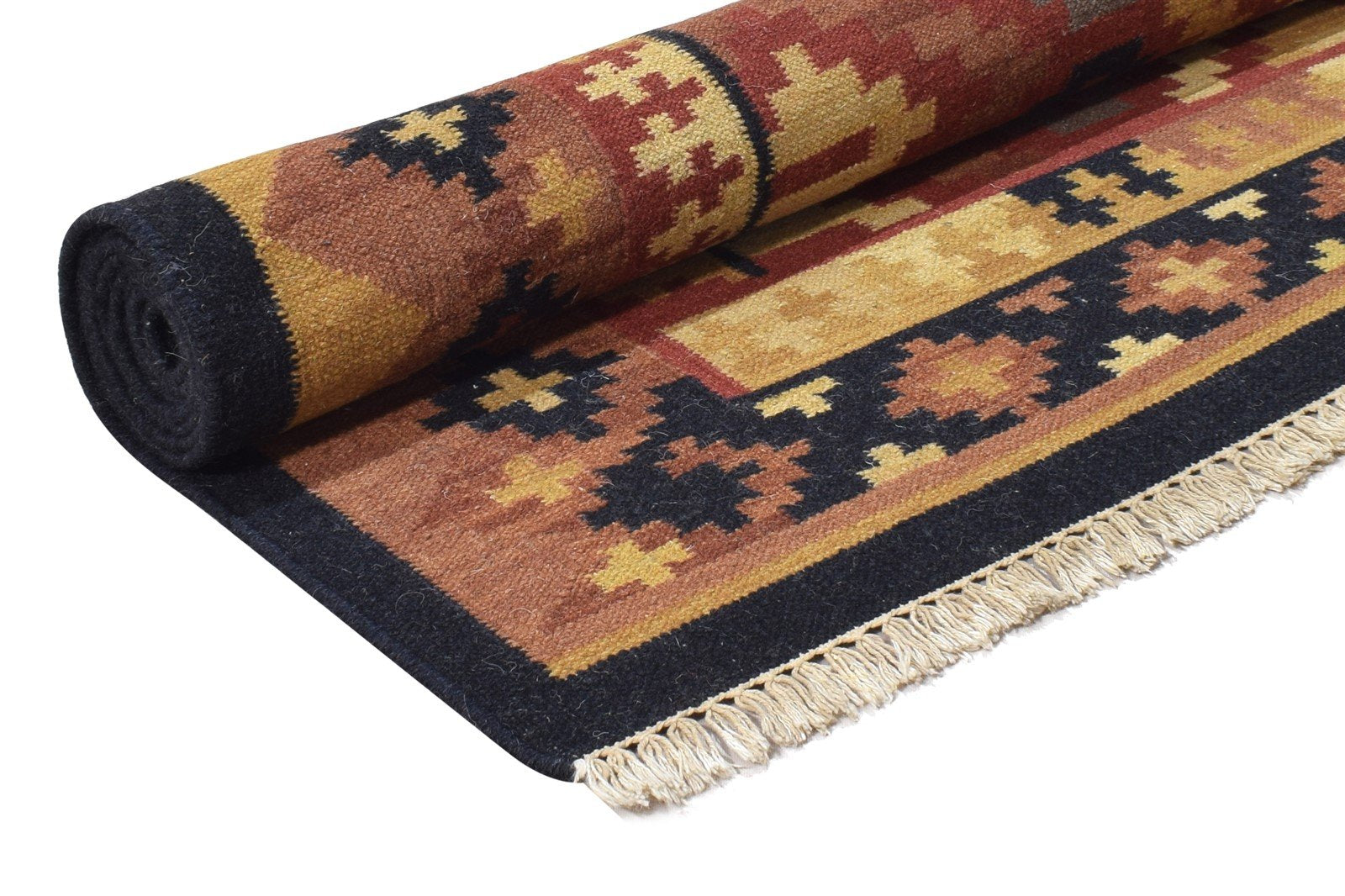 Dhurrie Rust Wool Rug 5' X 8' Southwestern American Tribal Room Size Carpet 7865039945877