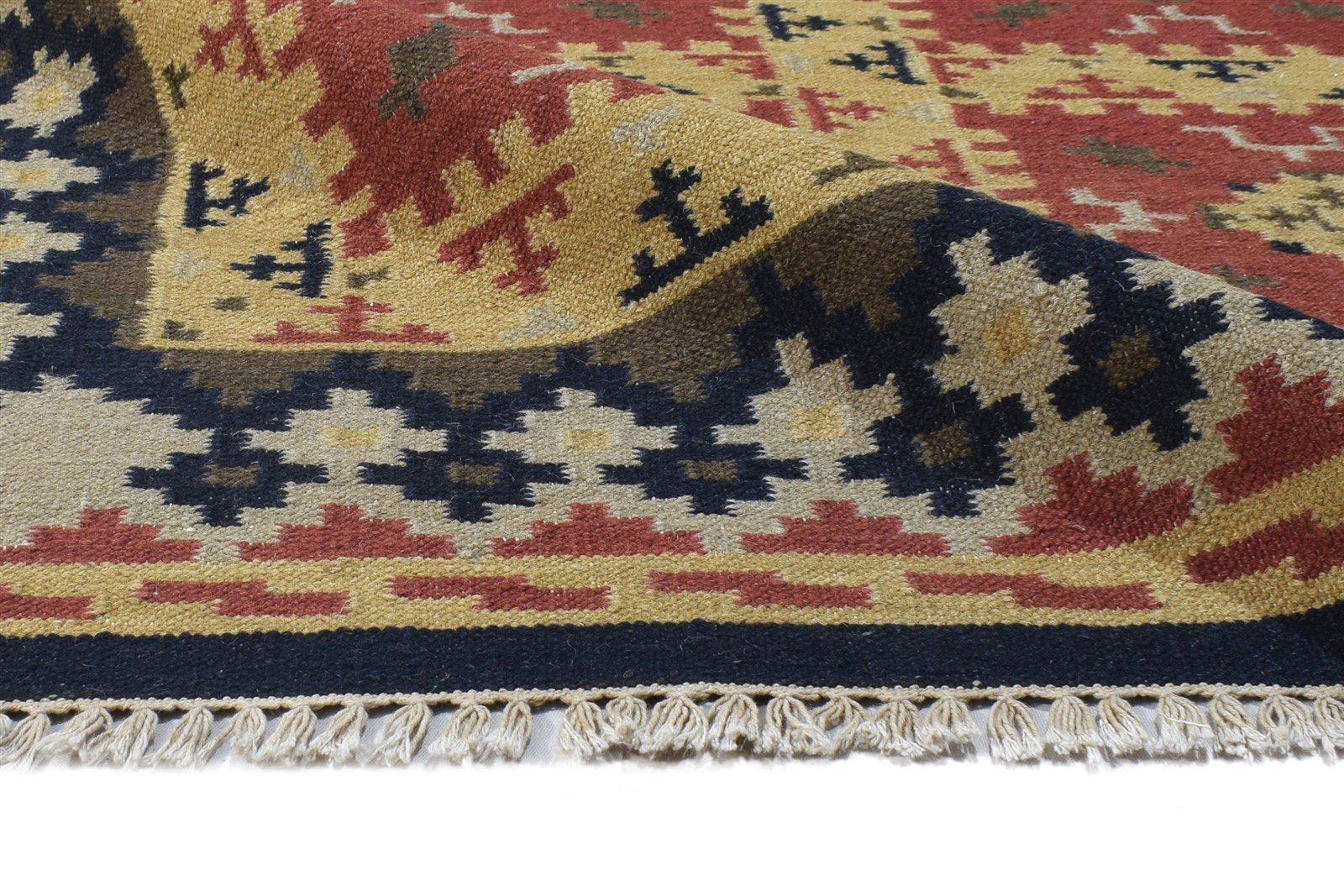 Dhurrie Rust Wool Rug 6' X 8' Southwestern American Tribal Room Size Carpet 7865050169493