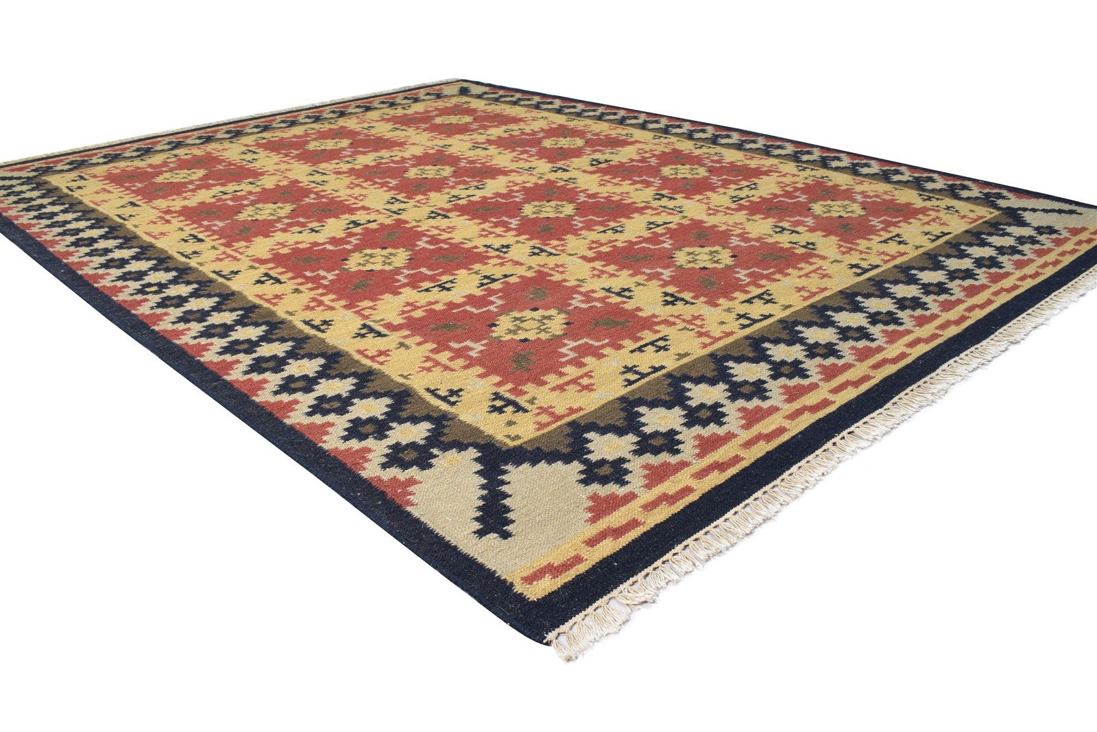 Dhurrie Rust Wool Rug 6' X 8' Southwestern American Tribal Room Size Carpet 7865050169493