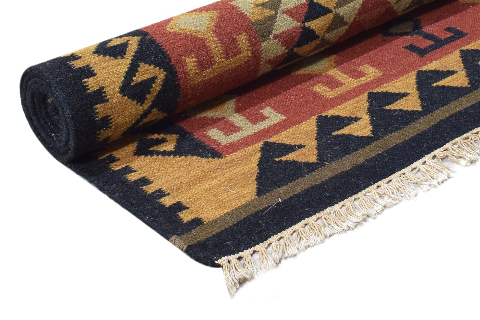Dhurrie Rust Wool Rug 6' X 8' Southwestern American Tribal Room Size Carpet 7865048989845
