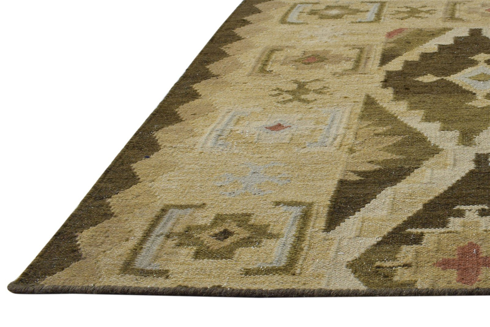 Dhurrie Sage Wool Rug 2'6 X 3' Persian Southwestern Triangles Small Carpet 7865195757717