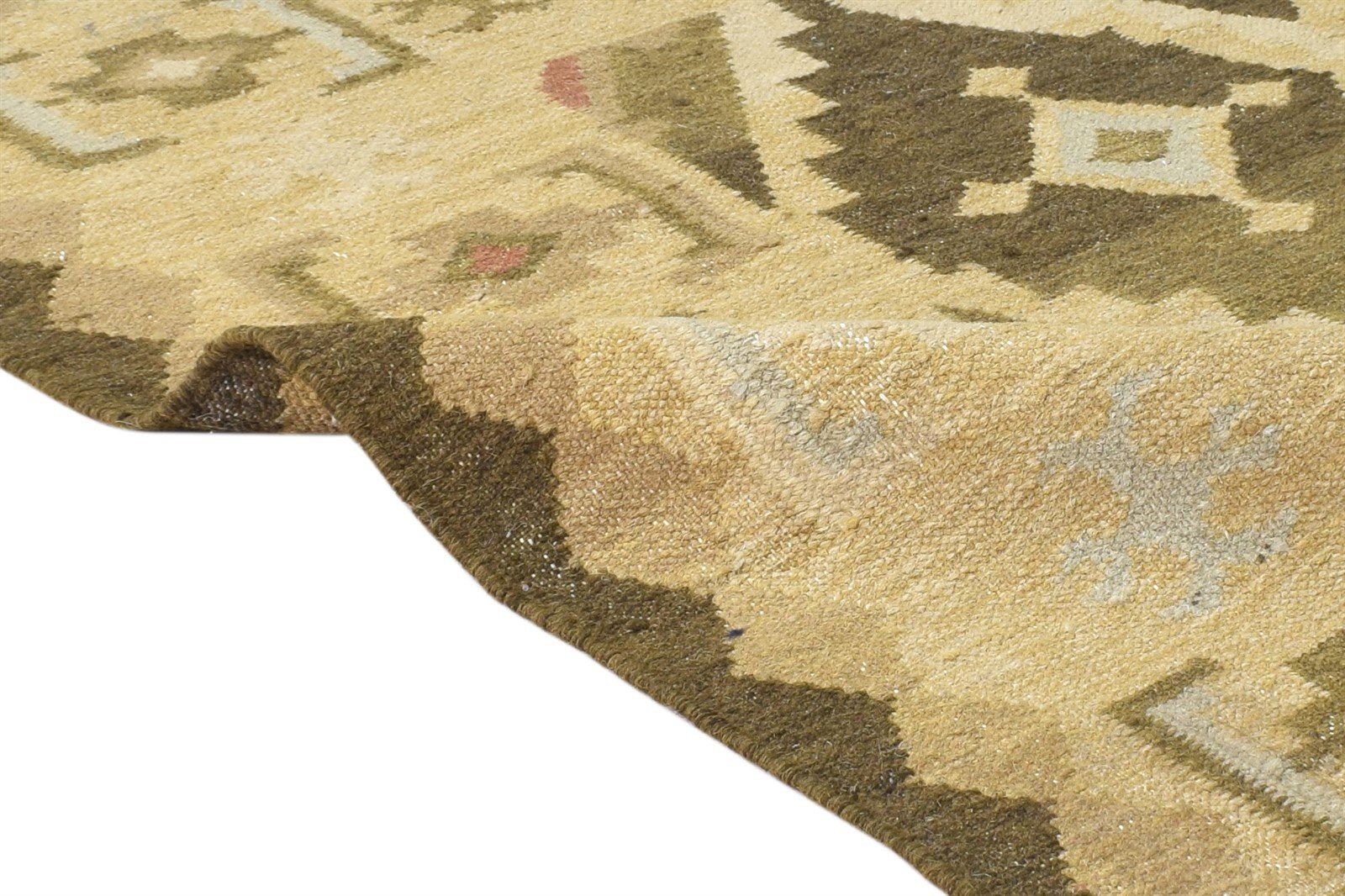 Dhurrie Sage Wool Rug 2'6 X 3' Persian Southwestern Triangles Small Carpet 7865195757717