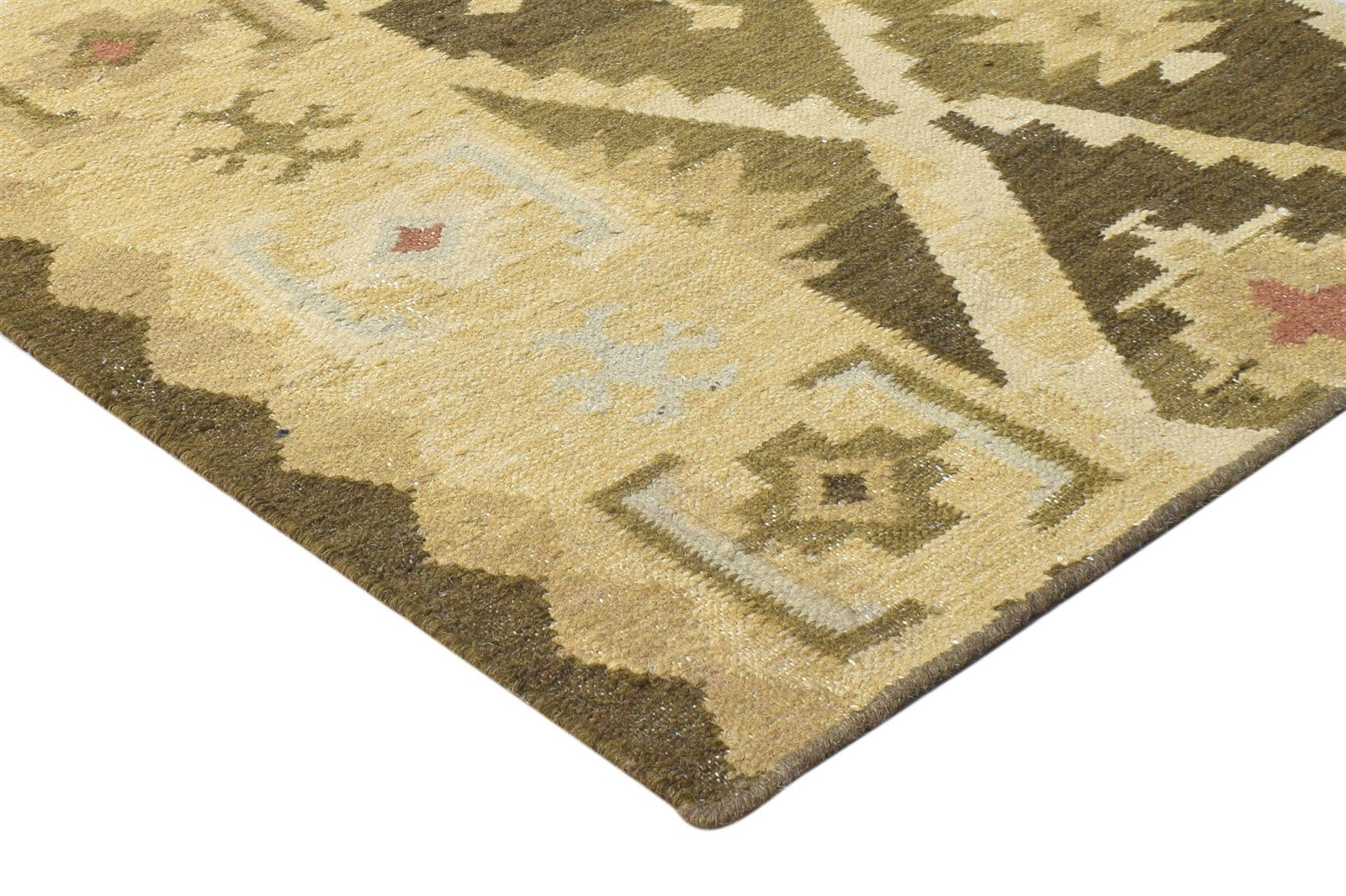 Dhurrie Sage Wool Rug 2'6 X 3' Persian Southwestern Triangles Small Carpet 7865195757717