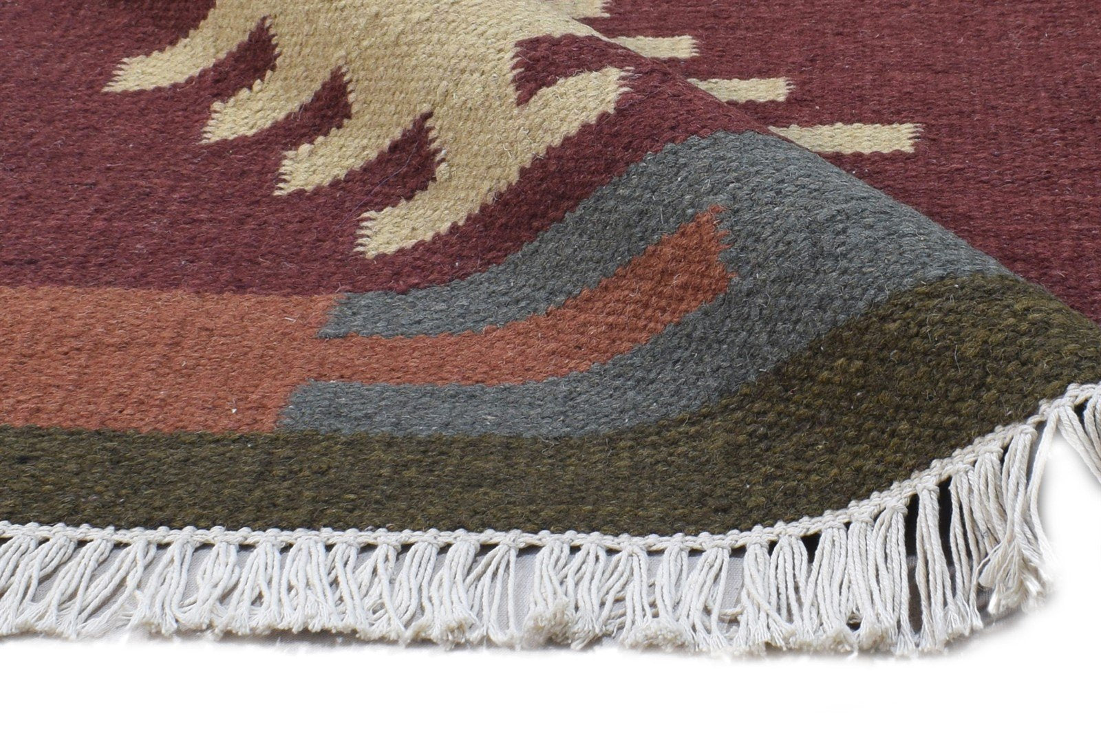 Dhurrie Wine Wool Rug 6' X 8' Southwestern American Tribal Room Size Carpet 7865049186453