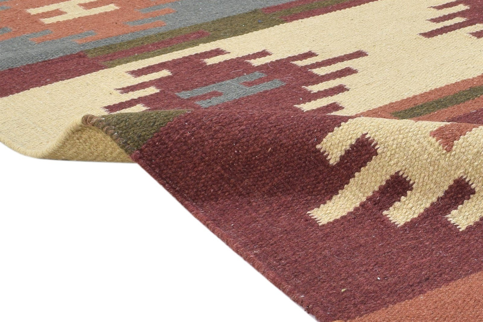 Dhurrie Wine Wool Rug 6' X 8' Southwestern American Tribal Room Size Carpet 7865049186453