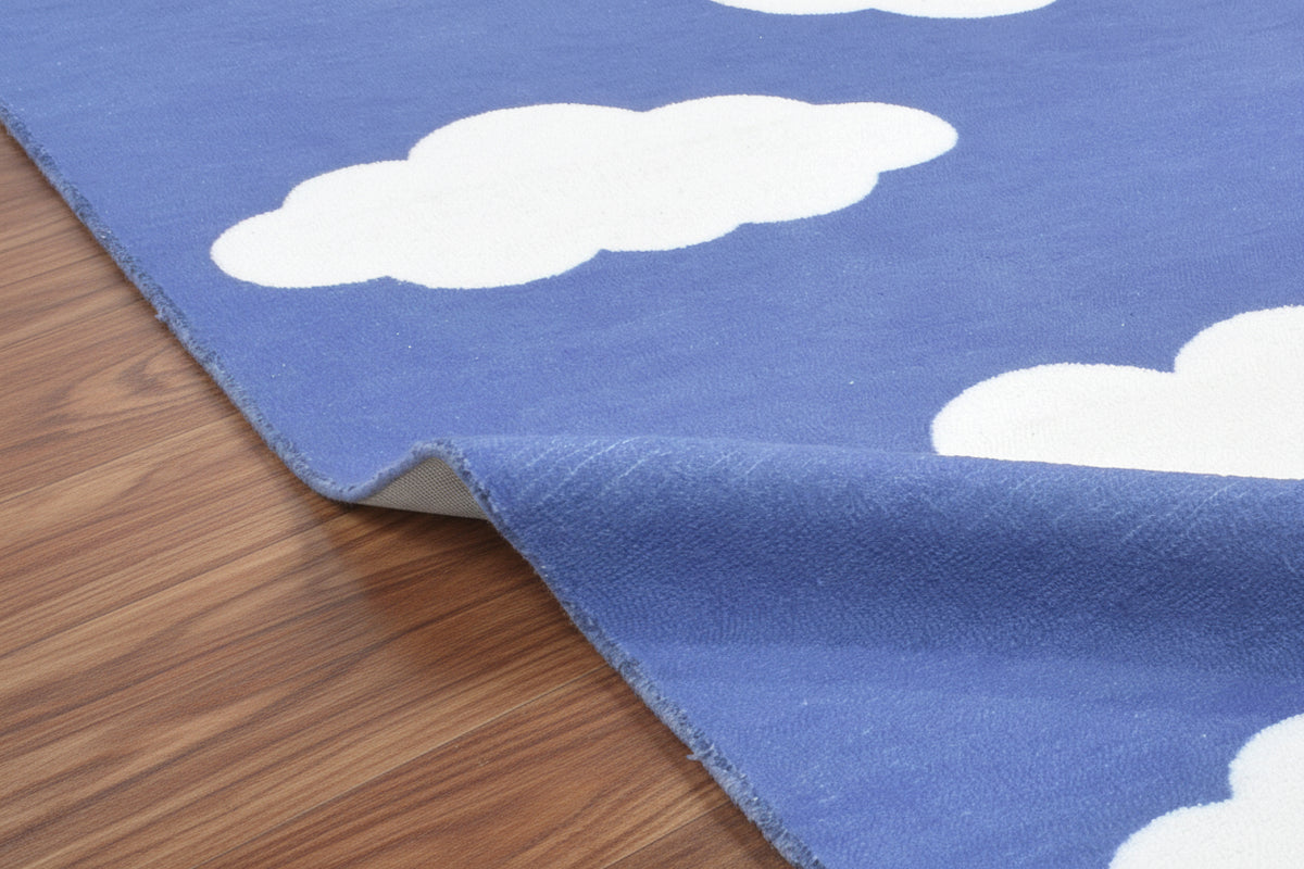 Dreamy Cloud Handmade Blue & White Kids Rug – Whimsical Nursery Area Rug