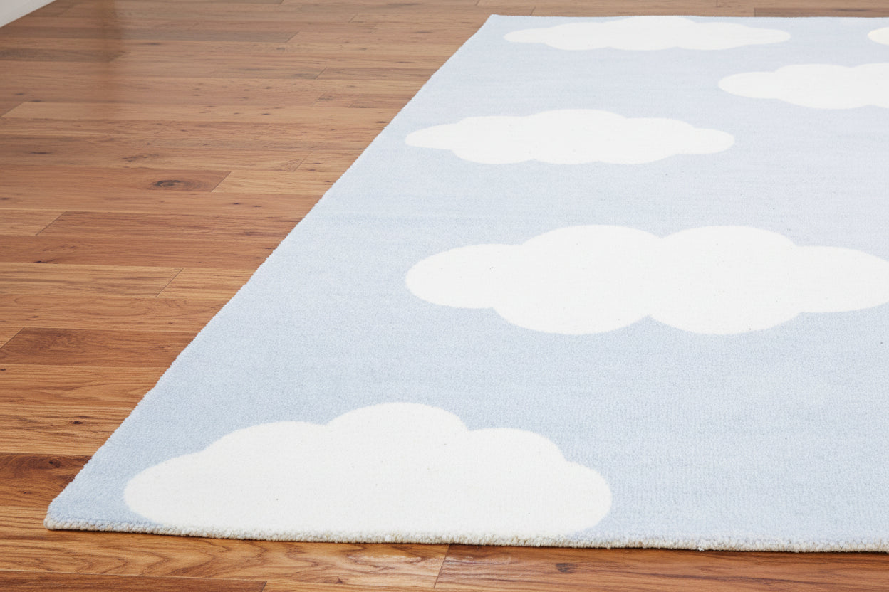 Dreamy Sky Blue & White Cloud Nursery Kids Area Rug for Nursery 9013474754709