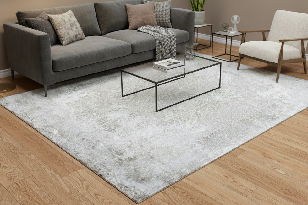 Druski Handmade Abstract Loom Knotted Hand Woven Silk Like Wool Viscose Gray Rug 9003010982037