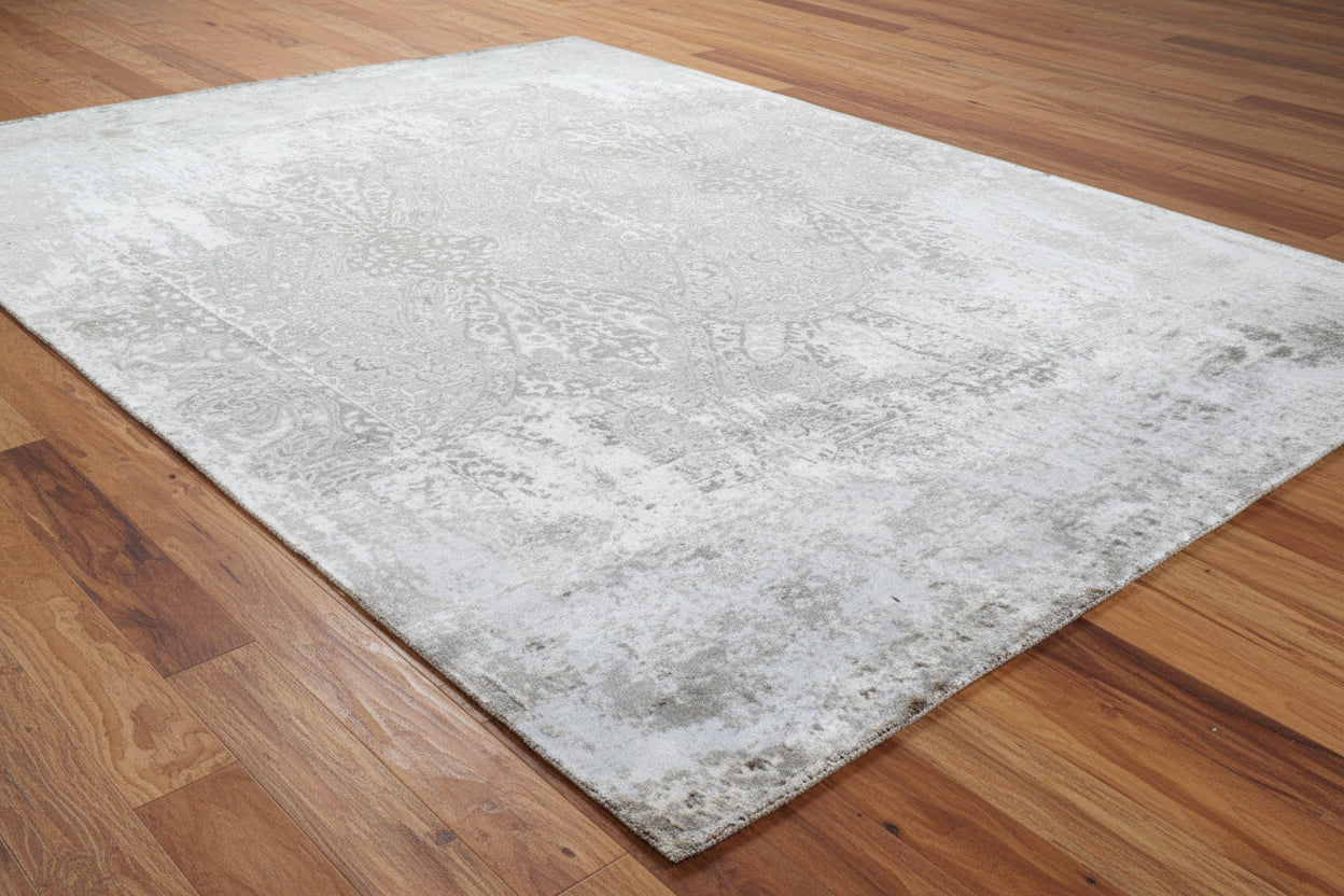 Druski Handmade Abstract Loom Knotted Hand Woven Silk Like Wool Viscose Gray Rug 9003010982037