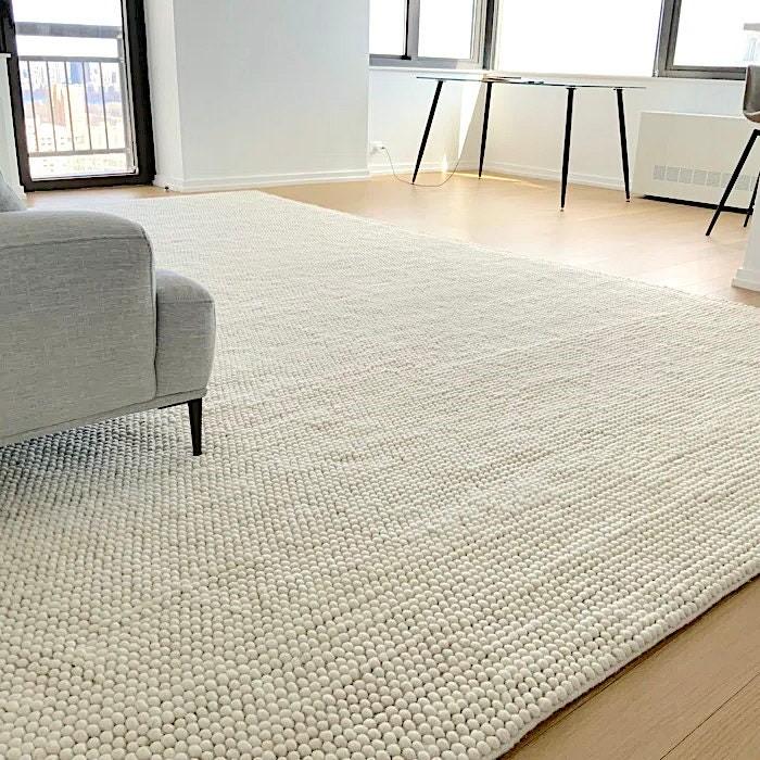 Elle Hand Knotted Chunky Wool Area Rug, Plain Solid Ivory / Off White Rug 8613859098773