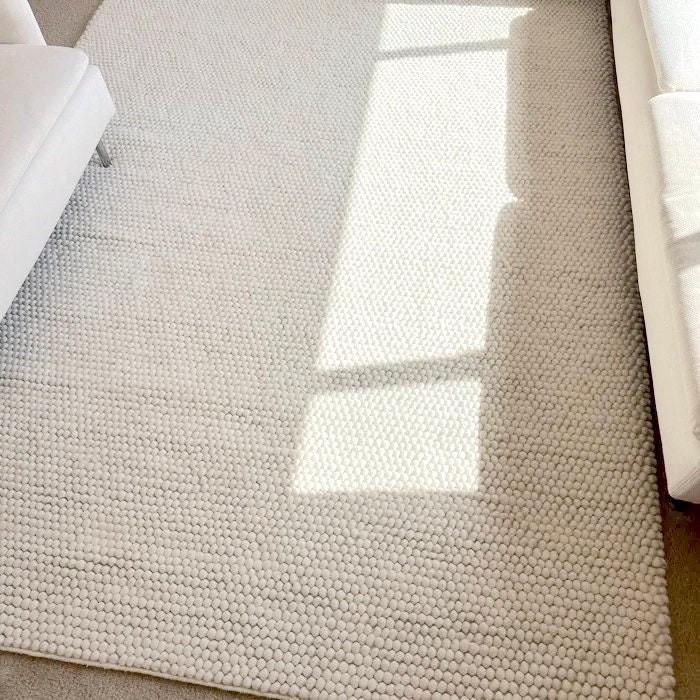 Elle Hand Knotted Chunky Wool Area Rug, Plain Solid Ivory / Off White Rug 8613859098773