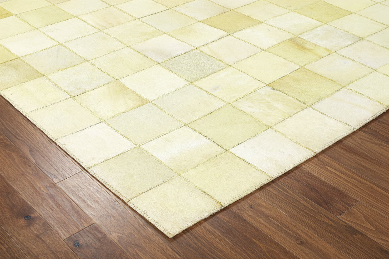 Emmey Leather Handmade Beige Checkerboard Rug | Modern Checkered Patchwork Area Rug 7864583356565