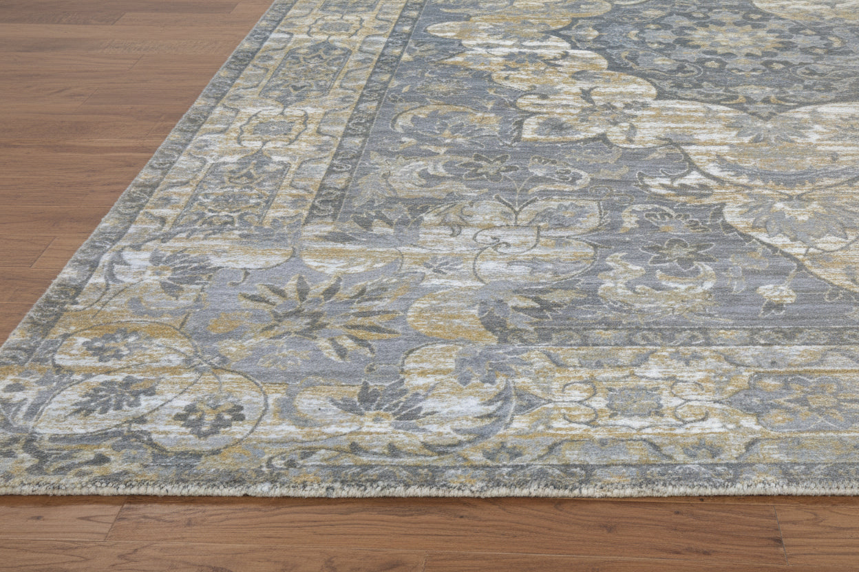 Enkay Vintage Style Medallion Slate Blue Persian Style Mosern Oriental Area Rug 9122602090645
