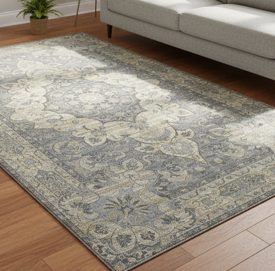 Enkay Vintage Style Medallion Slate Blue Persian Style Mosern Oriental Area Rug 9122602090645