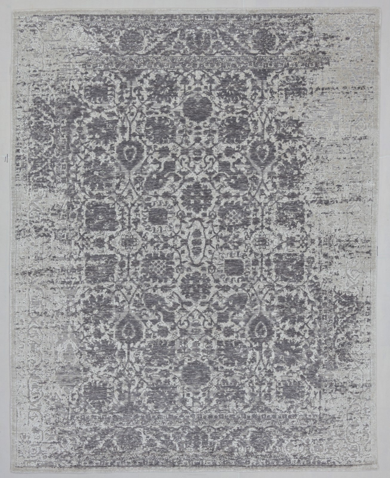 Eroded Floral Loom Knotted Charcoal Gray Area Rug - Vintage Revival Distressed Style Rug 9176264310933