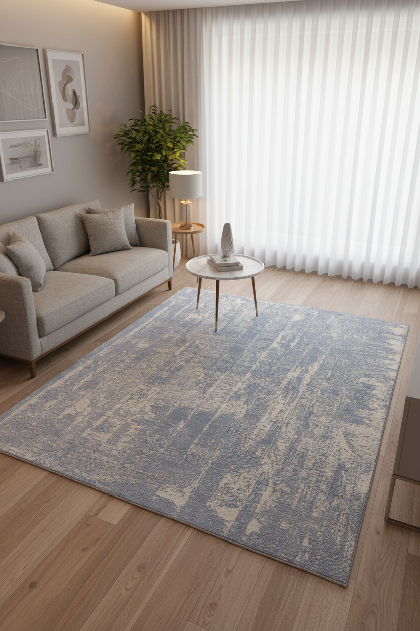 Erosion Abstract Hand Loom Knotted Rug – Deep Slate Blue Modern Hamdmade Rug 9175628185749