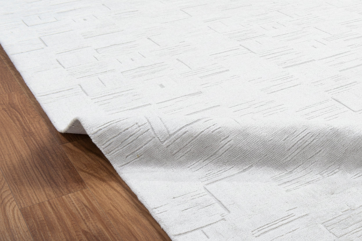 Etched Grid Handmade Beige champagne Plaids Area Rug – Modern Geometric Loom Knotted Wool Silk Rug 9175608754325