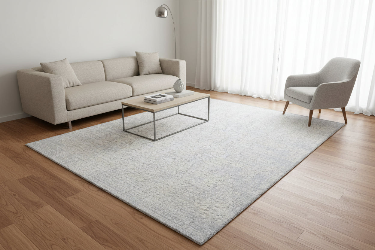 Ethereal Mist Handmade Loom Knotted Linear Modern Area Rug – Blue & Silver 9175554031765