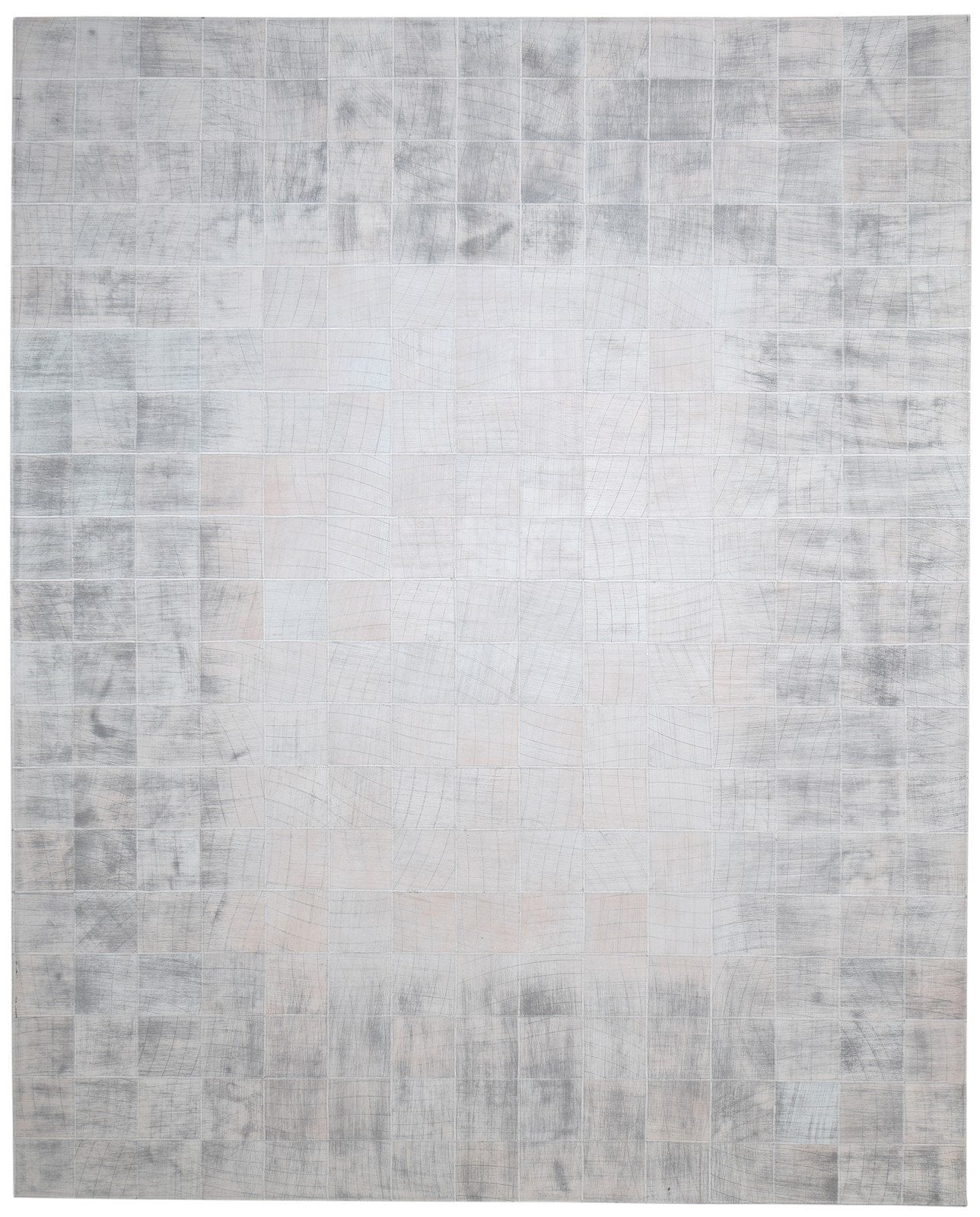 Ettie Leather Handmade Gray Border Rug | Modern Patchwork Cowhide Area Rug