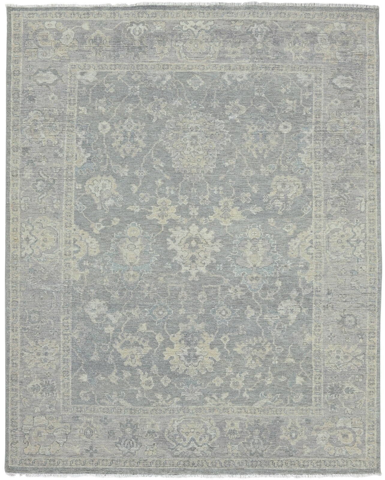 Everly Hand-Knotted Oushak Persian Style Rug – Muted Slate Gray & Beige Floral Area Rug 9193489760405