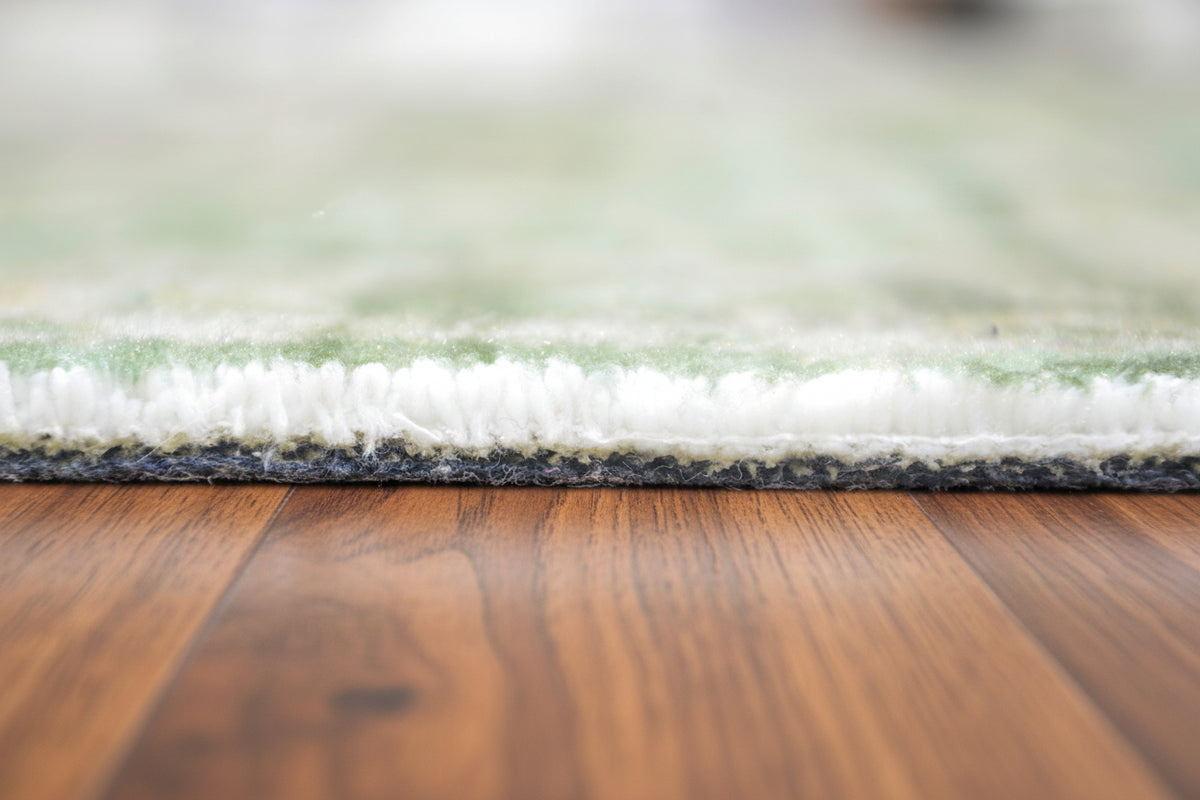 Fenna Handmade Medallion Sage Green Area Rug – Vintage Distressed Traditional Overdyed Style 9175422501013