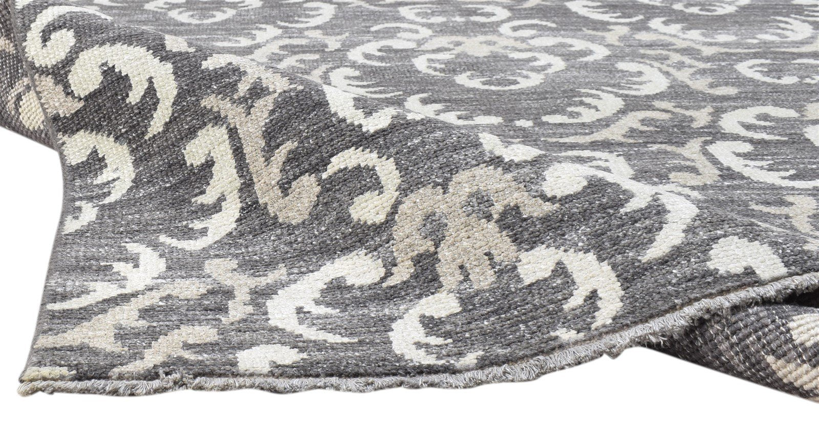 Flori 5X8 Rug Wool Silk Charcoal Modern Hand Knotted Indian Floral   7860676952213