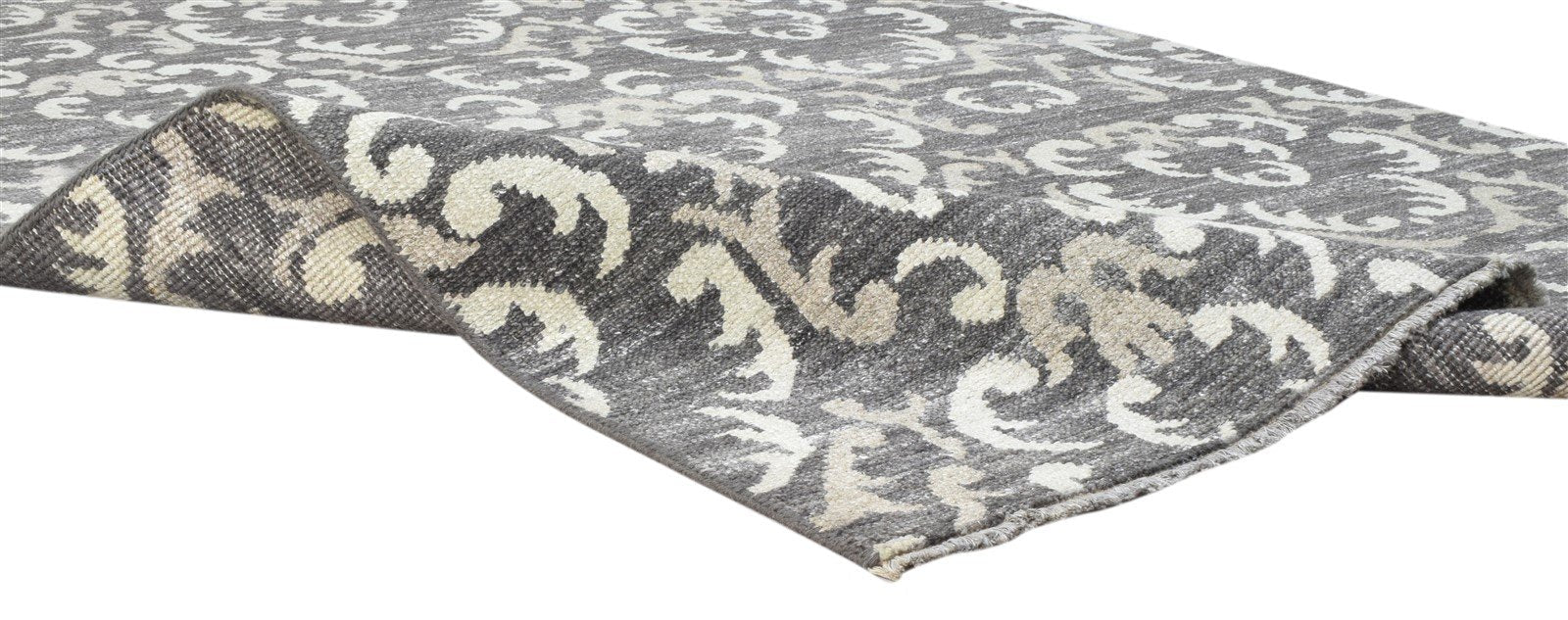 Flori 5X8 Rug Wool Silk Charcoal Modern Hand Knotted Indian Floral   7860676952213