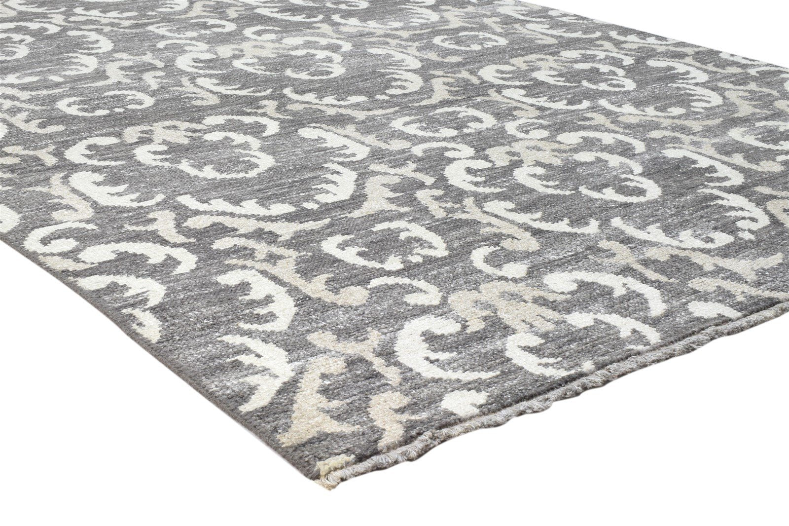 Flori 5X8 Rug Wool Silk Charcoal Modern Hand Knotted Indian Floral   7860676952213